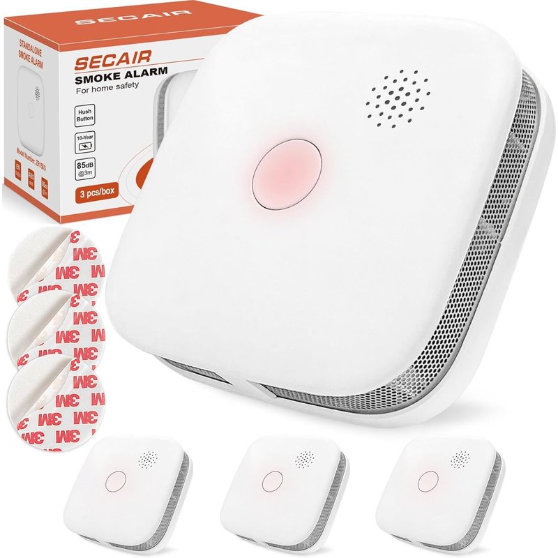 Detecteur de Fumée 10 Ans Pile Lot De 3 sans Clignotement avec Support Magnétique,Bouton de Mise en Sourdine Détecteur d'incendie,Détecteur de fumée Conforme à la Norme EN14604