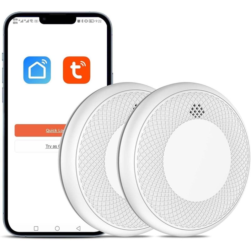 Détecteur de fumée Wi-FI Intelligent, Batterie de 10 Ans avec Notification d'App, Fonction silencieuse et Auto-Test, Conforme à la Norme en 14604 (Compatible avec l'App Tuya/Smart Life)-2 pièces