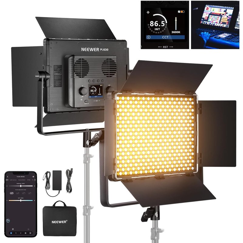 NEEWER Panneau Vidéo LED Bicolore Contrôle APP/2,4G/DMX, 60W 26600Lux/0,5m 2500K-8500K 13 Scènes Alimentation Batterie V Mount en Extérieur, Éclairage Studio Photo Vidéo Streaming Maquillage, PL60B
