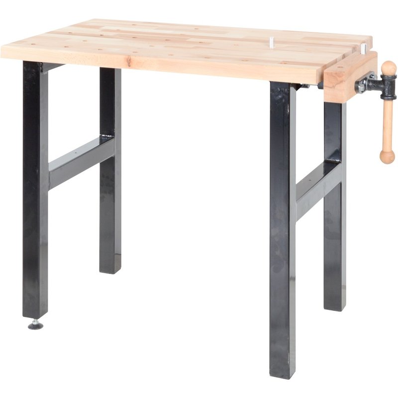 Établi de bricolage 1000 mm avec étau ? Plateau hêtre massif et pieds acier