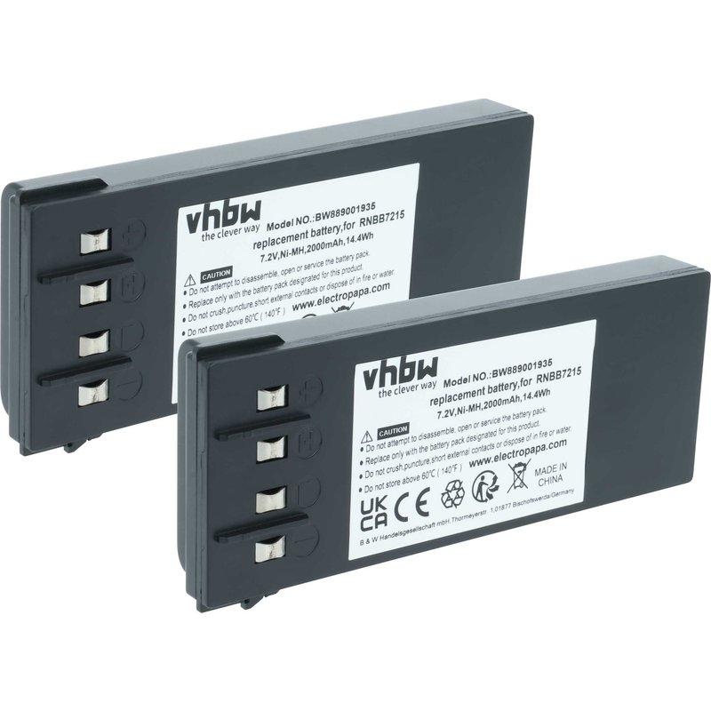 vhbw 2x Batterie compatible avec Hiab 102XS, 102, 088 HIDUO, 088CL, 099, 077 HIDUO, 095 opérateur télécommande industrielle (2000mAh, 7,2V, NiMH)