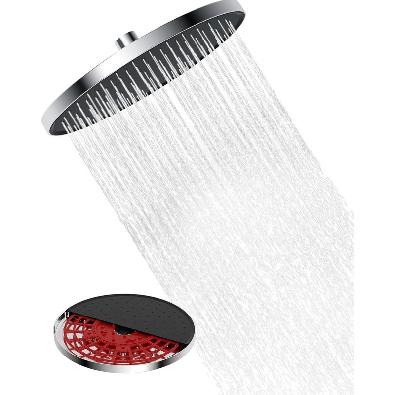 JGD-Pommeau de douche Ă pluie autonettoyante, grande tĂȘte de douche Ă pluie fixe de 10 pouces, tĂȘte de douche ronde haute pression avec mĂ©canisme autonettoyant, chrome
