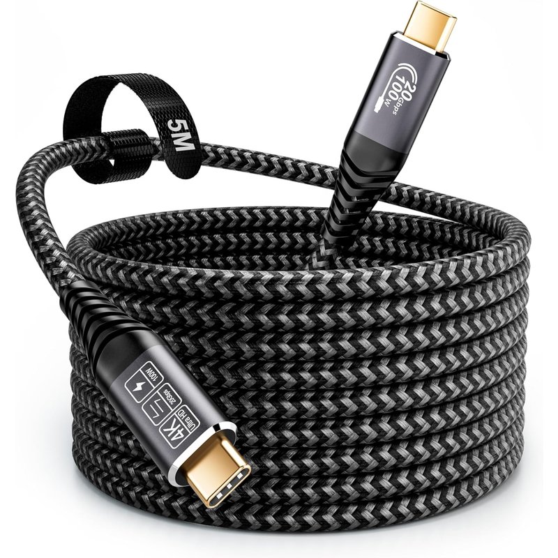 Cable USB C 5M,20 Gbps Câble USB C 3.2 Gen2, 100W 20V/5A Charge Rapide,Transmission vidéo 4K @ 60Hz Pour i-Phone, MacBook Pro, Samsung S24.câble usb c 5m