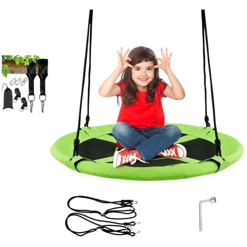 Costway Balançoire Nid D?Oiseau Rond 100 Cm Enfants Pour Arbre Extérieur-Cordes De Suspension Réglables 100-180cm-150 Kg-Vert