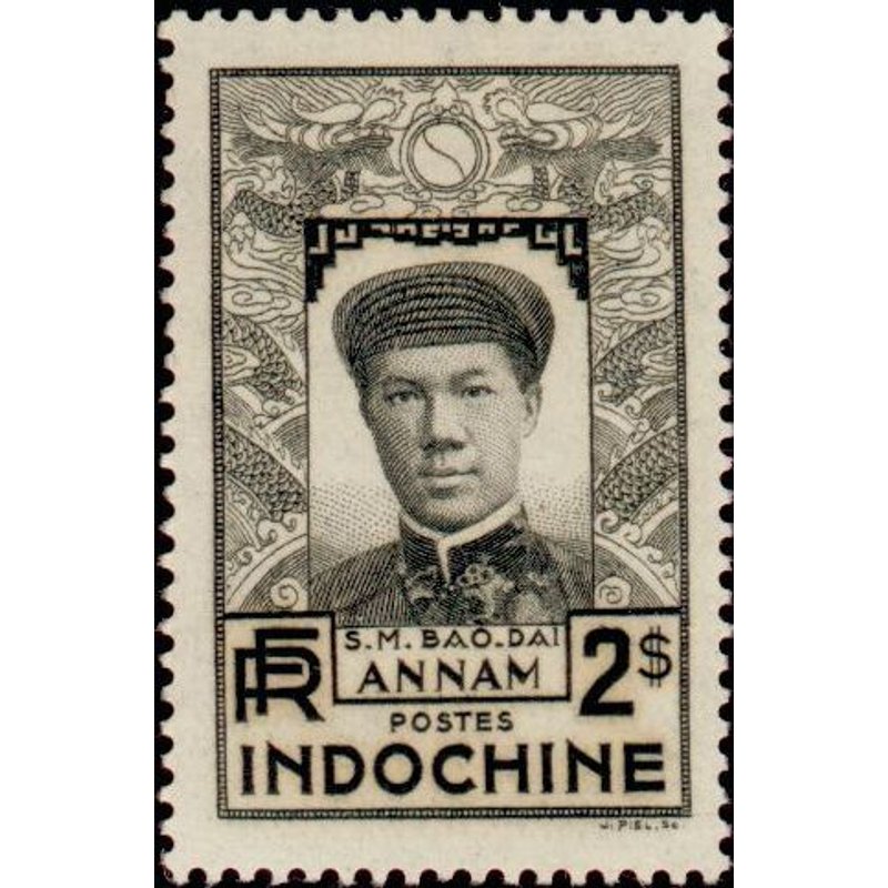 Indochin, Colonie Française 1936, Beau Timbre Neuf** Yvert 181, Bao-Daï, Empereur D'Annam, 2pi Noir Sur Jaune.
