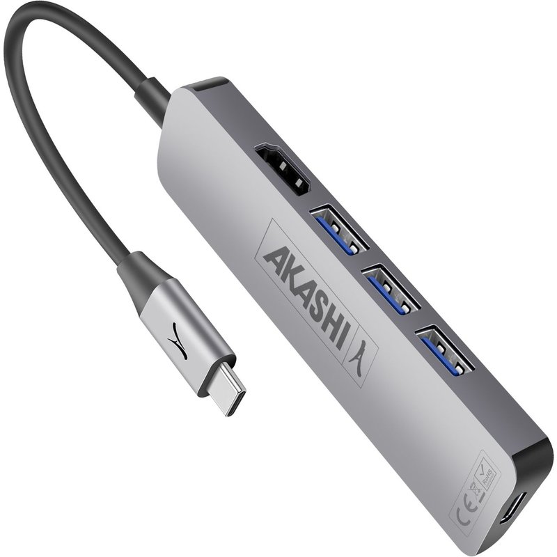 Hub USB Type C 5 en 1 Multiports HDMI 4K / USB 3.0 / Type-C Akashi - Gris