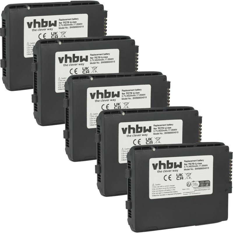 vhbw 5x Batterie compatible avec Zebra TC75X, TC76, TC77 scanner de code-barre POS (4620mAh, 3,7V, Li-ion)
