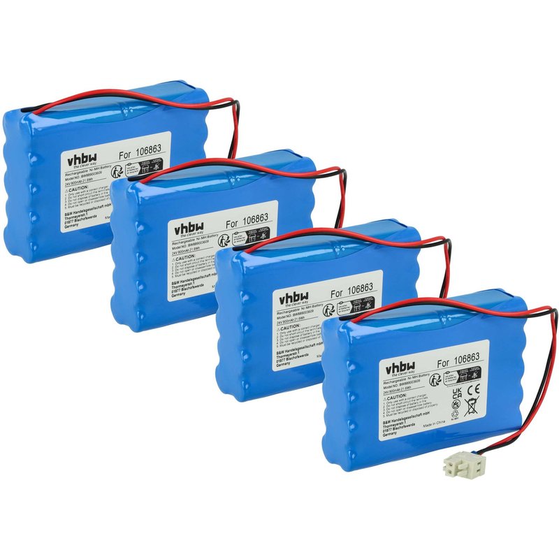 vhbw 4x Batterie remplacement pour Geze 25020, 106863, 20KR15/48, 80100404, 4894128192794, 51526 pour porte coulissante électrique (0,9Ah, 24V, NiMH)