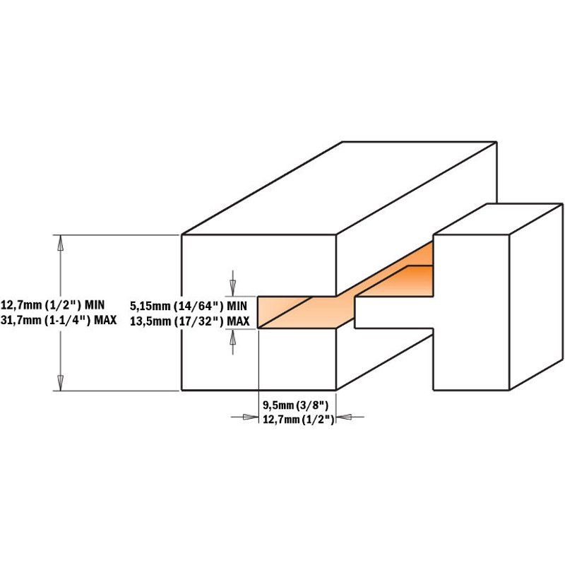 Coffret de forêts pour le bois CMT adjustable & groove; 1/2'' (12 7 mm); 3 les pièces