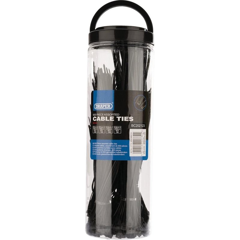 Colliers de serrage nylon DRAPER multi-tailles noir (650 pièces)