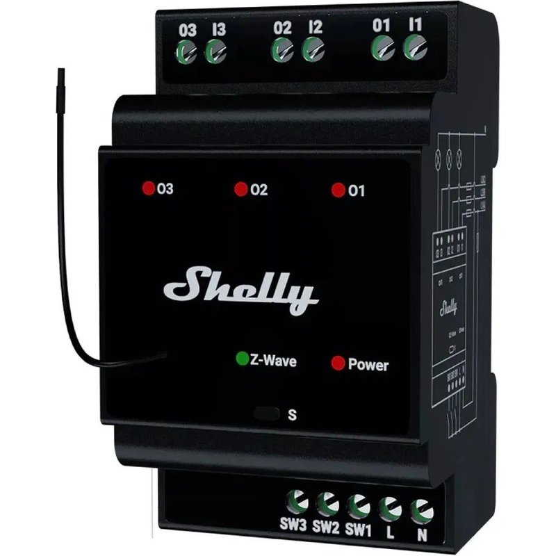 Module Contrôleur Shelly Wave Pro 3 LR Rail DIN avec 3 Relais Z-Wave +LR 110/240V CA 3x16A