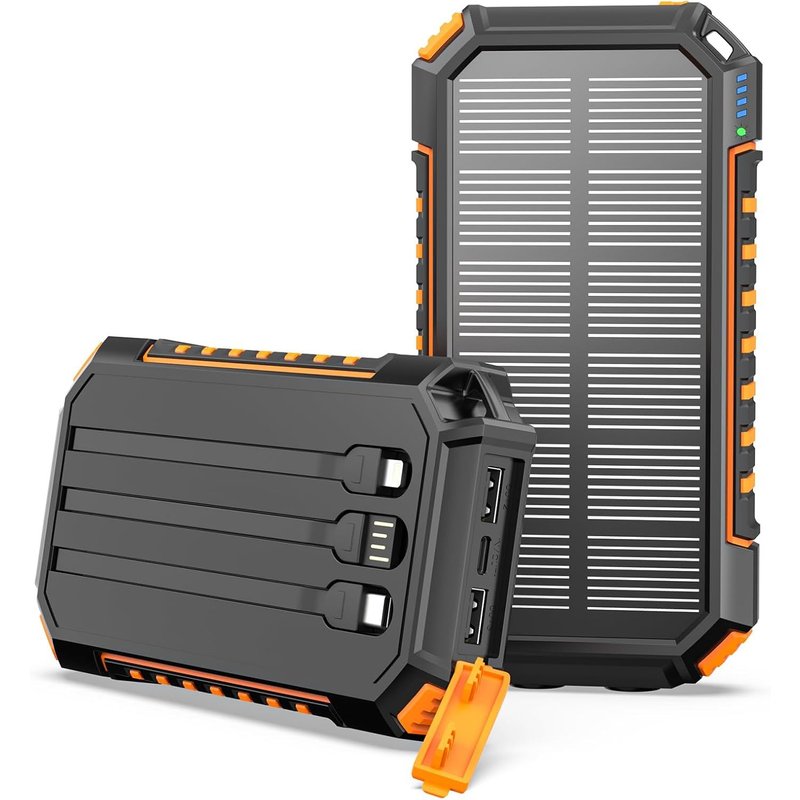 Chargeur Solaire Power Bank - 27000mah Batterie Externe Solaire Avec 3 Câbles Usb C Chargeur Portable Avec 3 Ports Pour Smartphones,Tablette