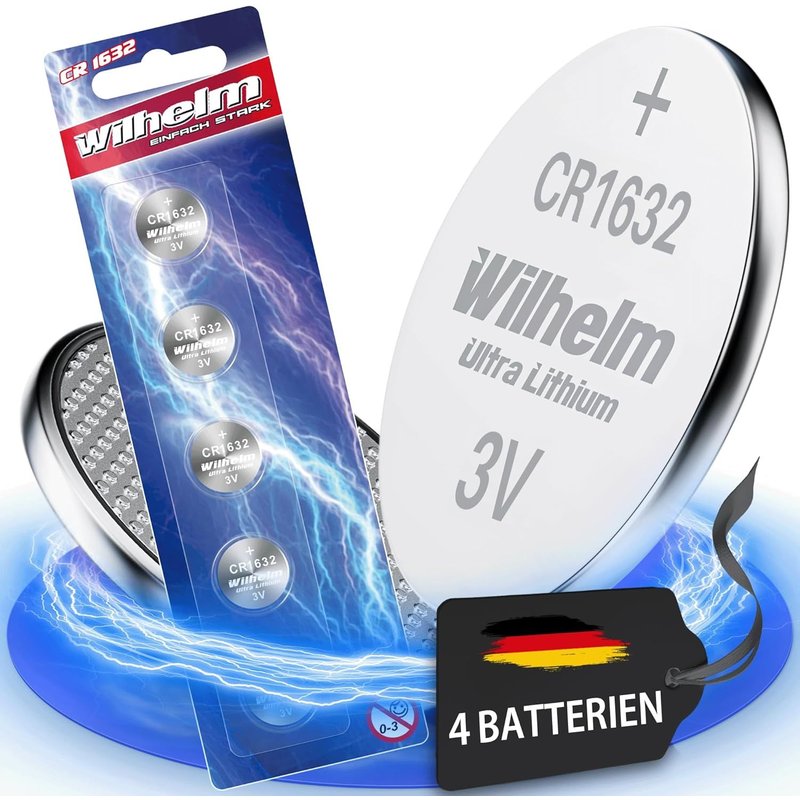 Lot de 4 piles bouton au lithium CR1632 CR 1632 3 V 140 mAh Ø 16 x 3,2 mm DL1632