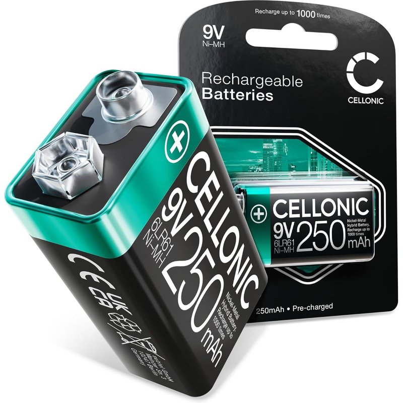 Piles Rechargeables 9V - 250mAh - préchargées, durables, Longue durée de Vie - 1x 9V / E Block / 6F22 / 6LR61 / AM-61 Batterie