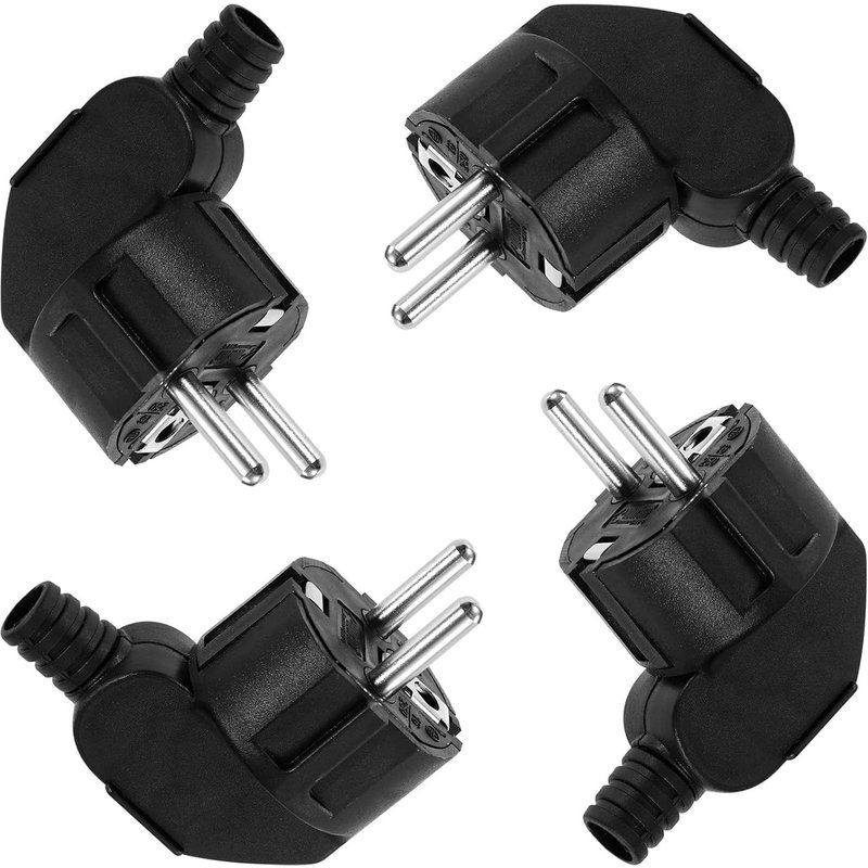 4 Pièces Fiches Schuko Prise Electrique Male 250V 16A Prise Schuko Fiche Coudée Fiches Electrique de Mise à la Terre Protection IP20 Noir
