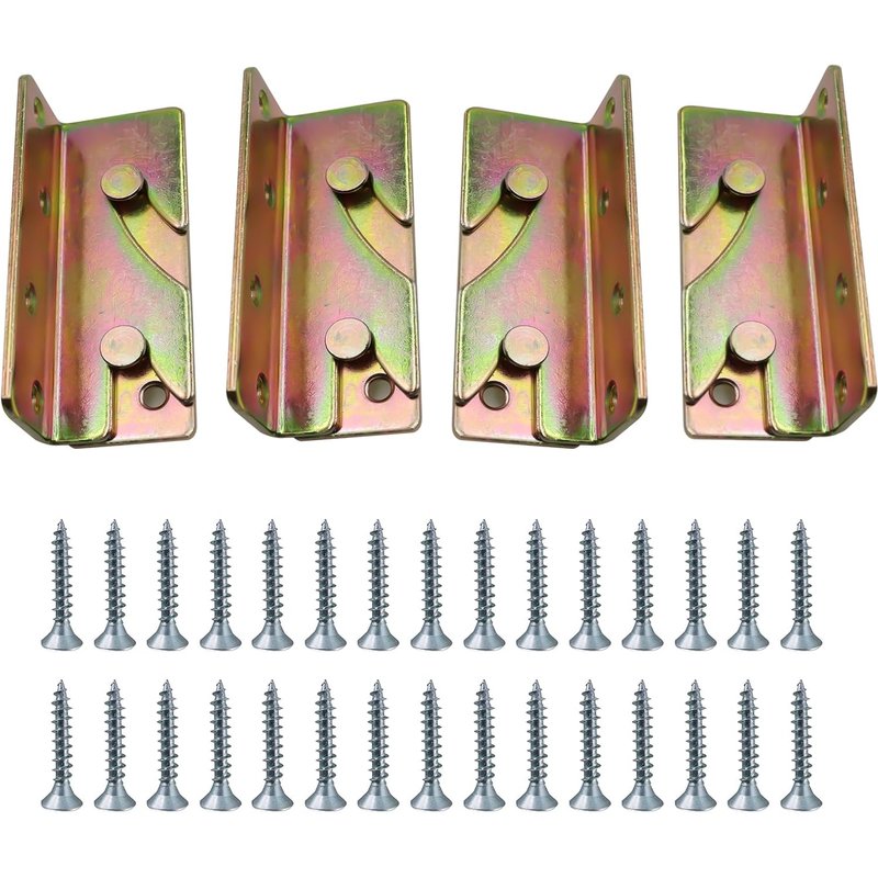 Lot de 4 Support de Rail de Lit, Connecteur de Fixation de Charnière de Lit avec 30 Vis pour Suspendre Barrière de Lit Cadre de Lit Meubles D'angle de Lit