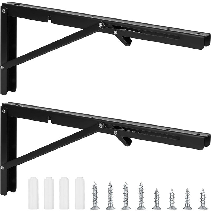 Console pliante - Charnières pliables - Support d'étagère d'angle en fer - Angle de pliage de 90 ° - Pour la maison, la cuisine, le bureau, la table, le mur - Noir (40,6 cm)