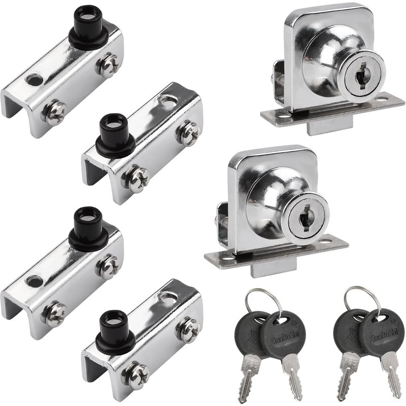 Lot de 2 charnières de porte en verre sans cadre avec serrure de porte unique réglable, kit de rechange pour porte en verre de 3 à 6 mm