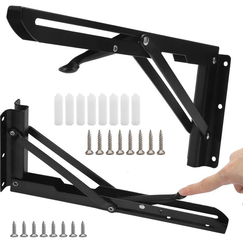 Lot de 2 consoles pliantes en acier inoxydable - Charge lourde : 300 mm - Charge maximale : 120 kg - Charnières pliantes - Plateau de table - Avec système de blocage - Support d'étagère pliable