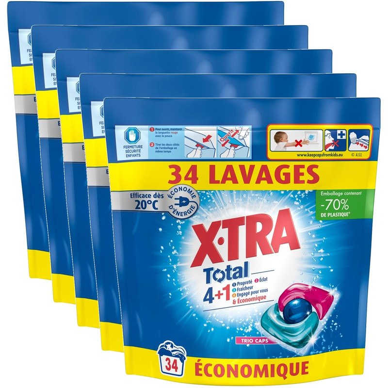 X-TRA Lot de 5 Lessives Trio-Capsule Total x34