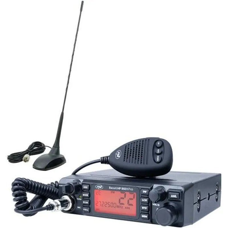 CB PNI ESCORT HP 9001 PRO ASQ Pack station radio réglable, AM-FM, 12V, 4W + Antenne CB PNI Extra 48 avec aimant inclus, 45 cm, 150W