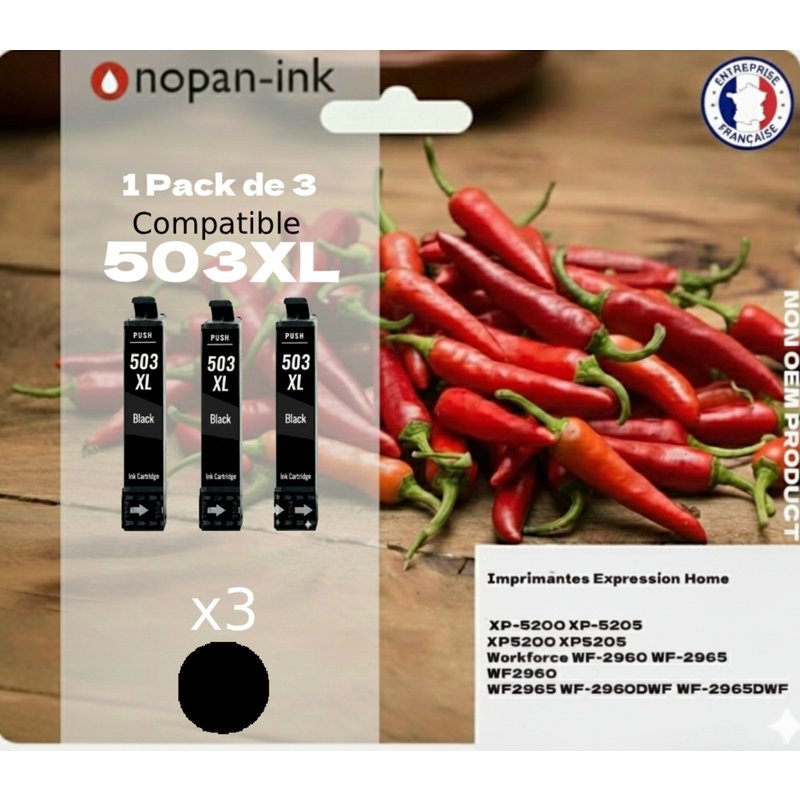 Pack de 3 Cartouches compatible pour Epson 503XL Noir