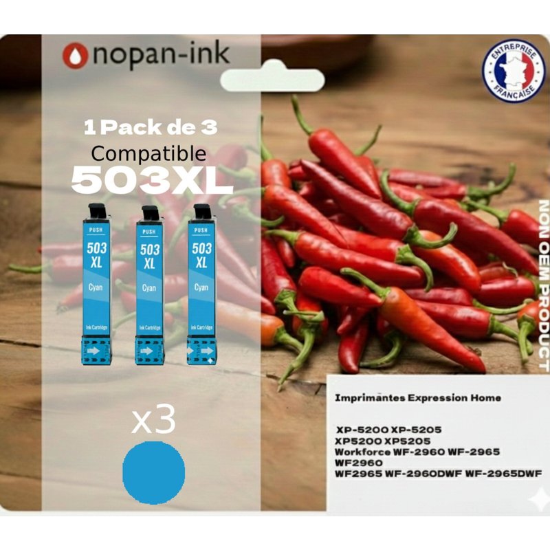 Pack de 3 Cartouches compatible pour Epson 503XL Cyan