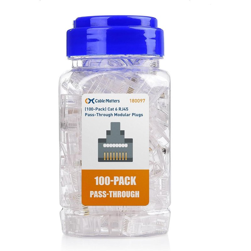 Connecteur Rj45 Cat6 Pack De 100 Fiche Rj45 Cat 6 Raversantes Pour Câbles Monobrins Ou Multibrins Utp/Connecteurs Cat6 Traversants