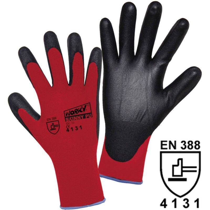 Gants De Protection L+d Worky 1177-7 100% Nylon Avec Revêtement Pu En 388 Risques Mecaniques 4131 Taille 7 (s)