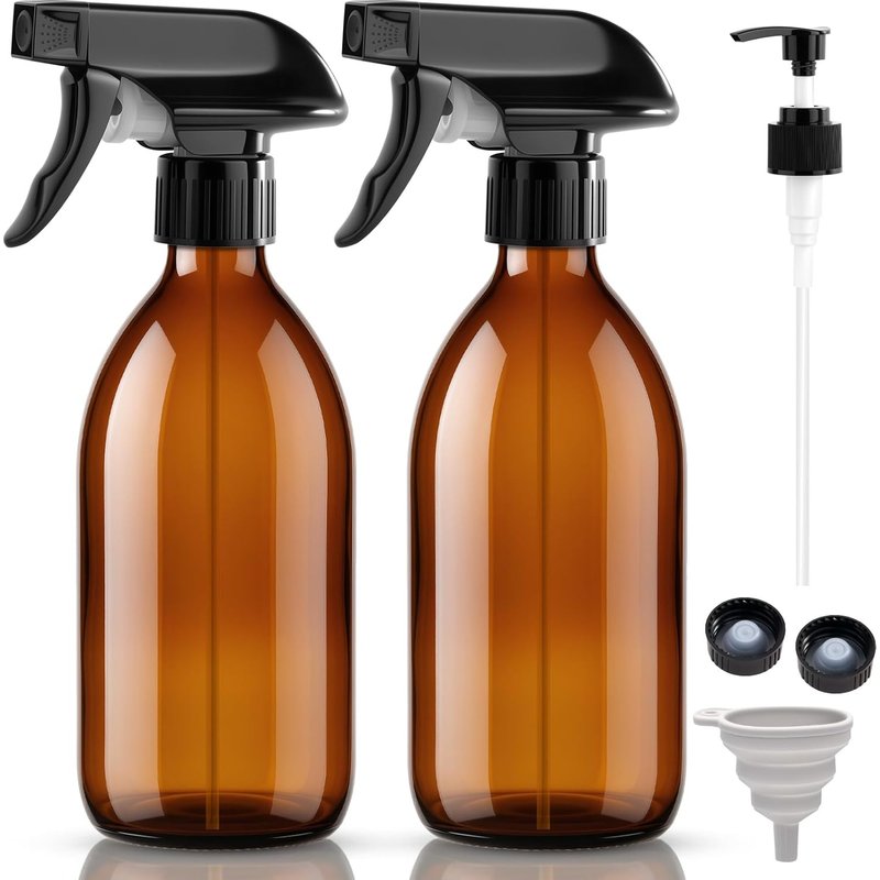 MEVRONISSHOP-Lot de 2 Vaporisateur en Verre, 500ML Flacon Pulvérisateur Ambré Flacons Vaporisateurs Vides Bouteille Spray Vide Flacon Spray Bottle pour Nettoyage, Jardinage, Plantes, Coiffeur Essenti