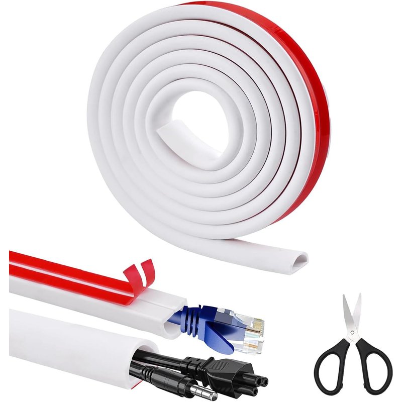 MEVRONISSHOP-Type D Blanc 3M Goulotte Passe Cables(15 * 10mm) Auto-adhésif,Goulotte de câble en PVC Souple,Goulotte Electrique,goulotte Passe Cable et Ciseaux
