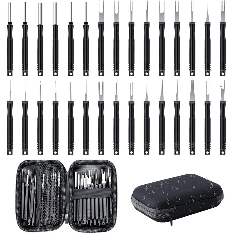 MEVRONISSHOP-Lot de 30 Extracteur de Cosses, Outils de Extracteur de Cosses, Outils de Retrait de Terminal pour la Plupart des Terminaux de Connecteurs-Noir