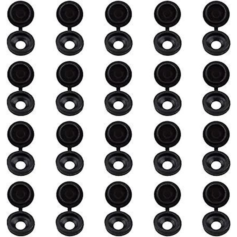 Lot de 50 cache-vis noirs en plastique, à charnière et rabattable, avec rondelle anti-poussière en caoutchouc, noirs.