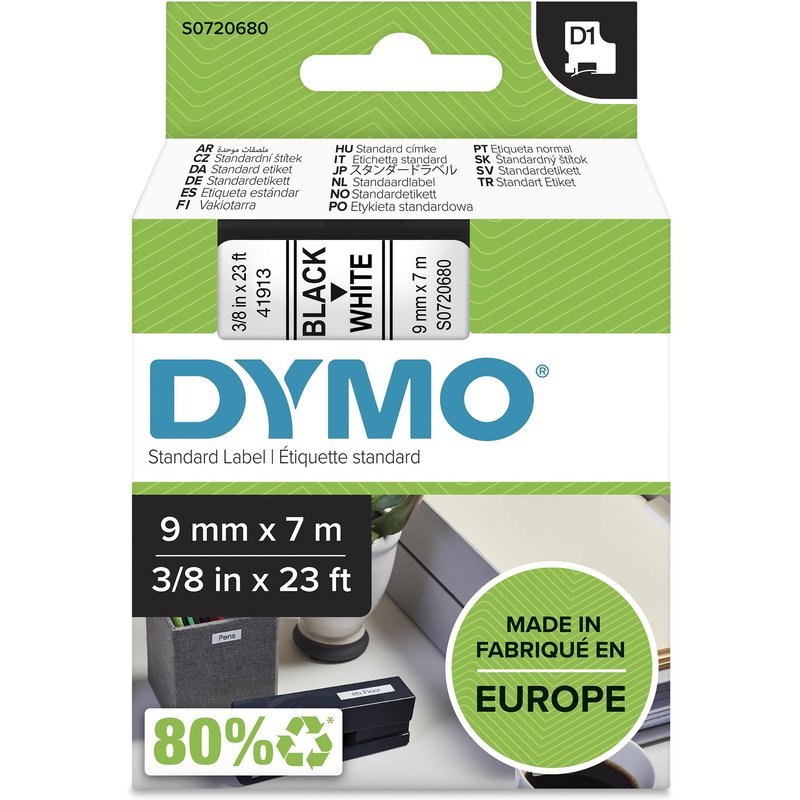 Dymo Ruban D1 S0720680 /40913 pour étiqueteuse - 9 mm x 7 m - Noir sur Blanc