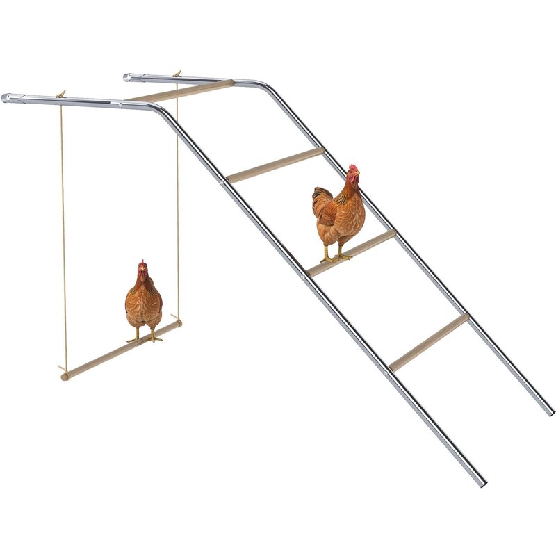 Perchoir Balançoire Pour Poule - Aire De Jeu Chicken Activity - 150 X 82 X 110 Cm - Acier Chromé Bois Verni