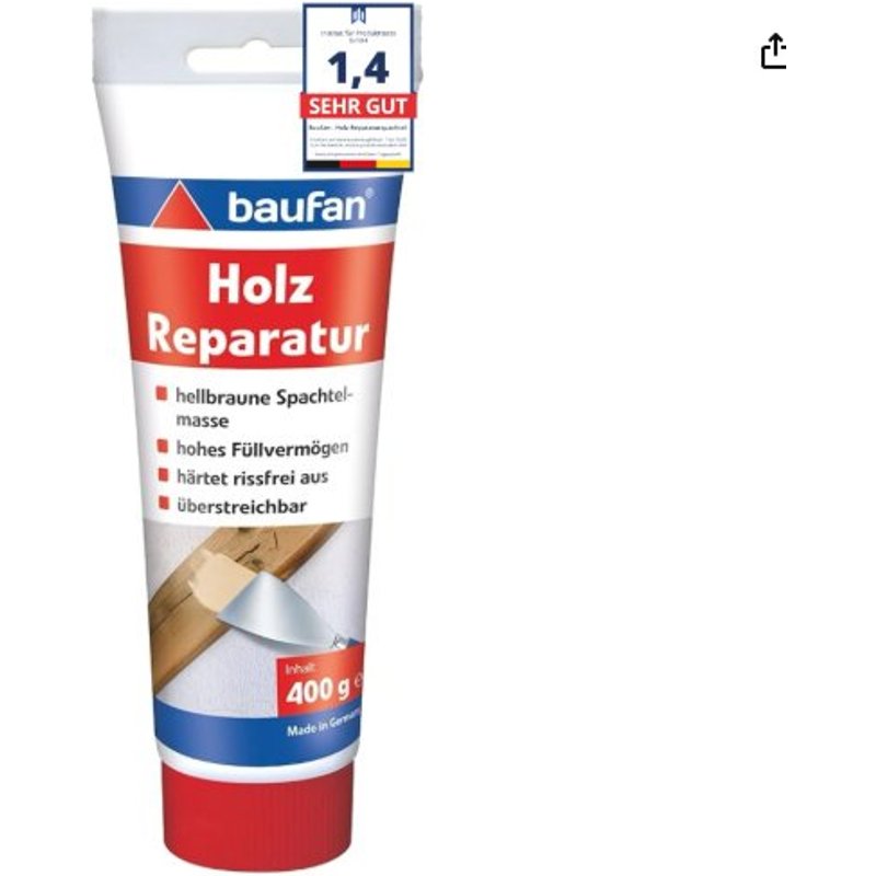 Mastic à bois Baufan ¿ Brun clair, 400 g Pâte de réparation prête à l'emploi pour fissures, trous et défauts Pâte à bois, peut être peinte