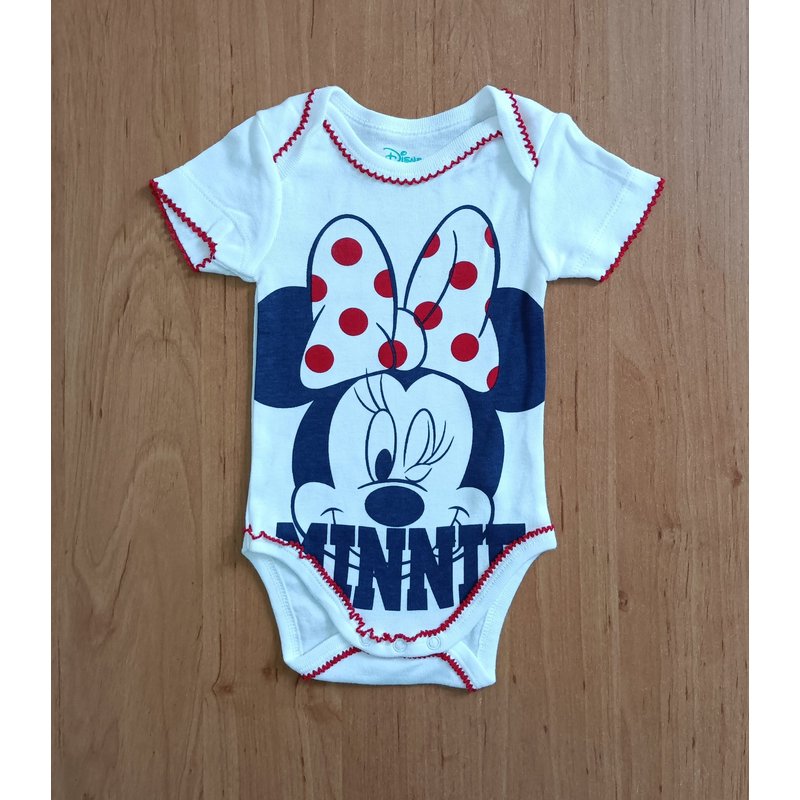 Body Blanc Imprime Minnie Rouge Et Bleu. Manches Courtes. Disney Baby. Coton. Taille 3 Mois.