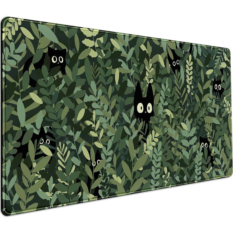 JGD-Tapis de souris motif chats mignons animés et feuilles vertes Kawaii, taille XXL, grand tapis de souris étendu pour jeux vidéo, pour ordinateur portable, clavier, artistique, tapis de bureau pour