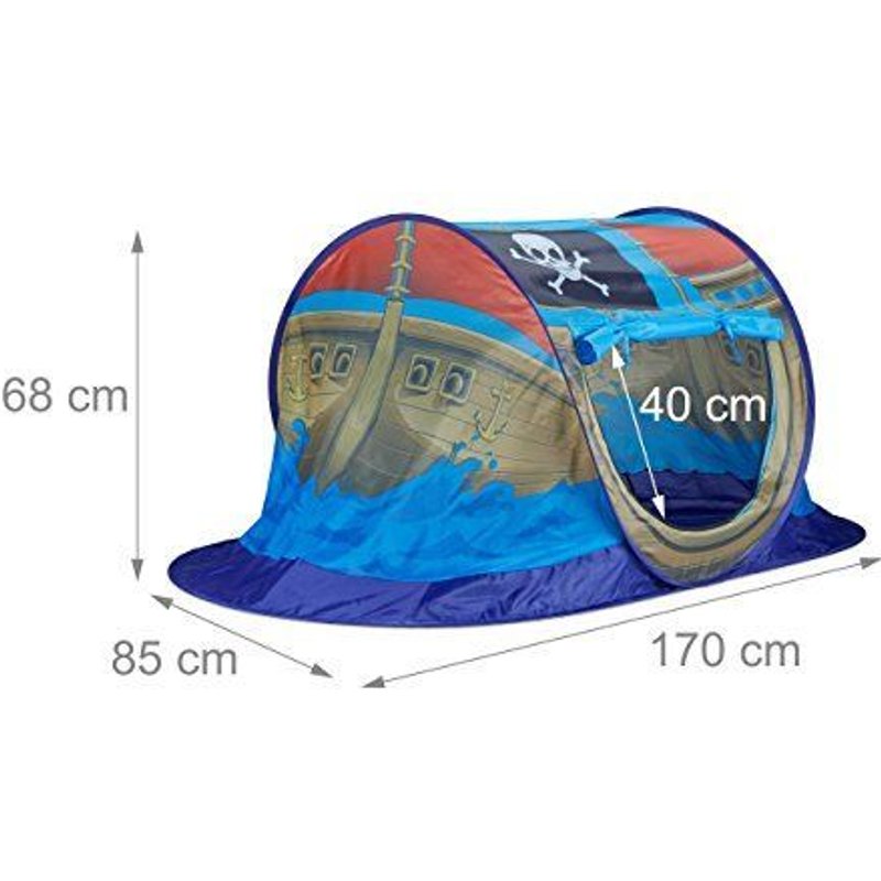 Relaxdays Bateau Pirate Tente De Jeu Pour Garçons, Maison Pour Pop Up Pour Une Utilisation Intérieure Et Extérieure, Hxlxp 68 X 170 X 85 Cm, Bleu
