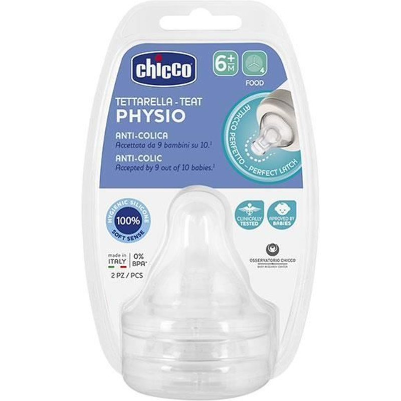 Tétine Physiologique Anti-Coliques Chicco Débit Repas +6m Lot De 2
