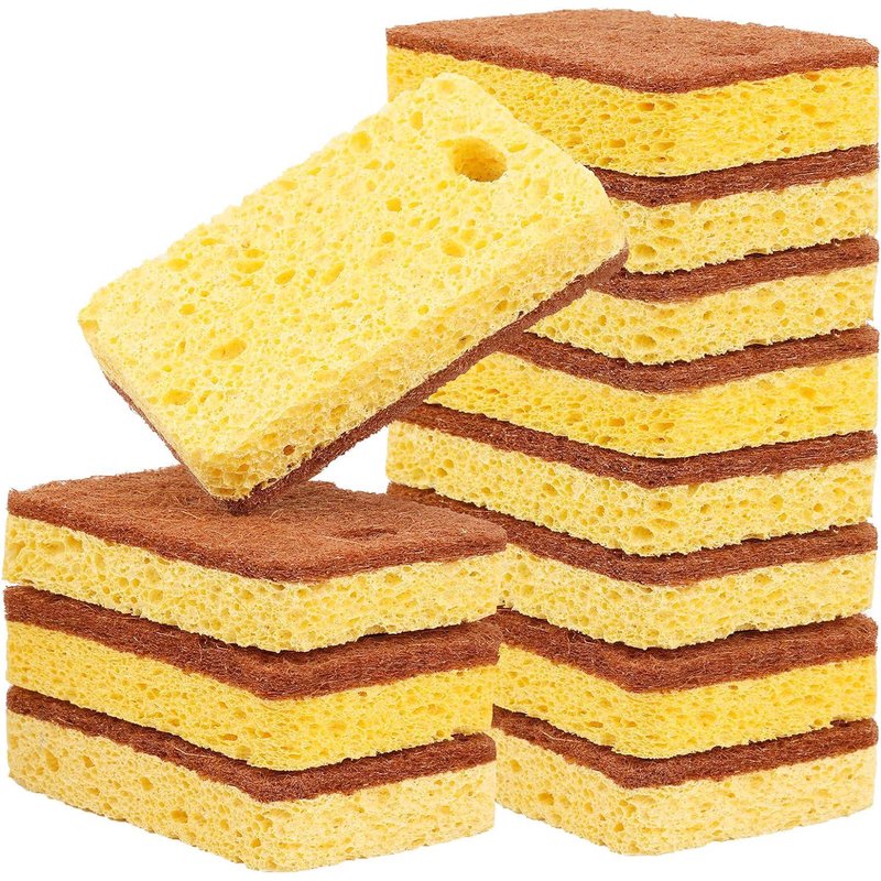 Lot de 12 éponges (noix de coco) naturelles, biodégradables, écologiques, anti-rayures, compostables, en cellulose, sisal et noix de coco