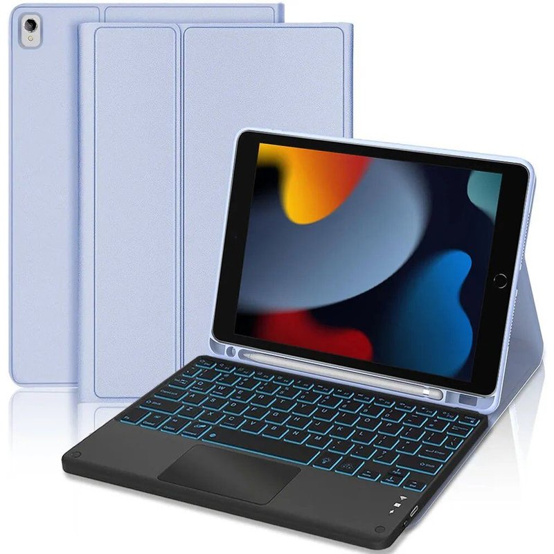 Coque pour iPad 10,2 Pouces (7/8/9ème Génération) Cuir Synthétique Lavande avec Clavier Rétroéclairé - E.F.Connection