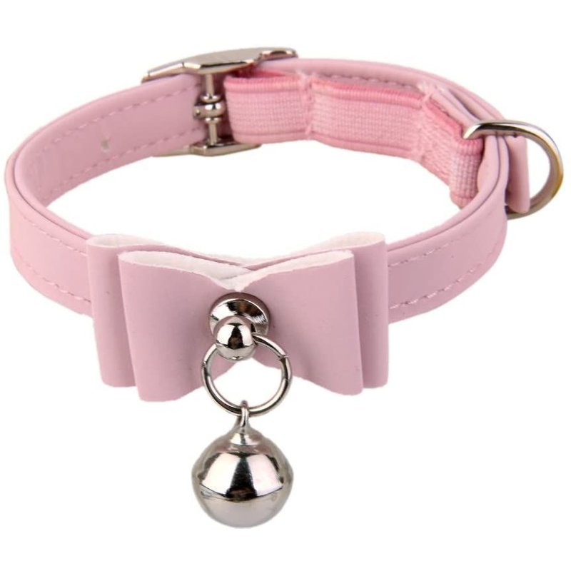 Collier Chat Chaton Chiot Clochette Rose Petit Noeud Papillon