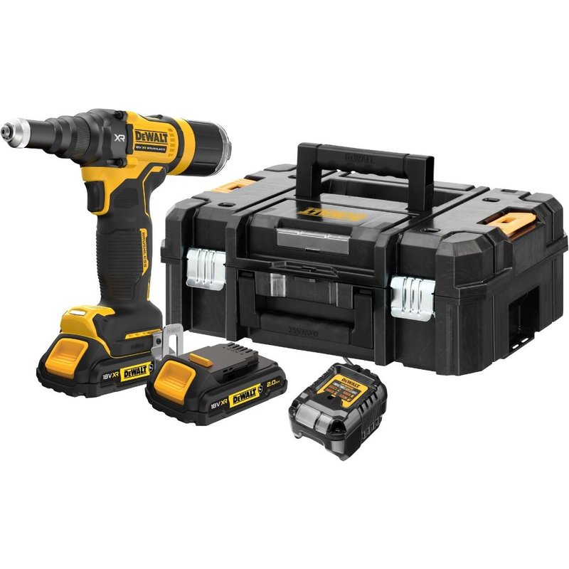 Riveteuse DEWALT XR 18V 2Ah Brushless 4,8 mm - 2 batteries renforcées, coffret TSTAK - DCF403D2GT-QW