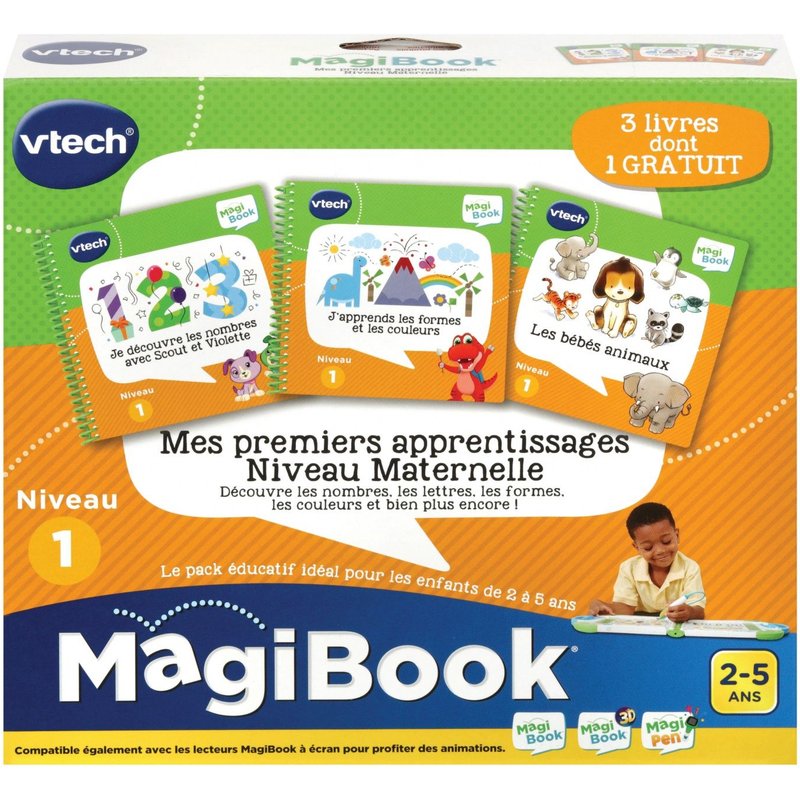 VTECH MAGIBOOK - MES PREMIERS APPRENTISSAGES NIVEAU MATERNELLE (BÉBÉS ANIMAUX, JE DÉCOUVRE LES NOMBRES AVEC SCOUT ET VIOLETTE, J'APPRENDS LES FORMES ET LES COULEURS)