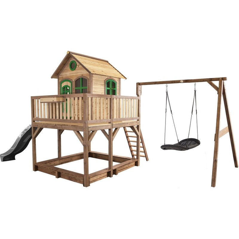 Classic Liam Playhouse With Roxy Nest Swing Brown/Green - Toboggan Gris