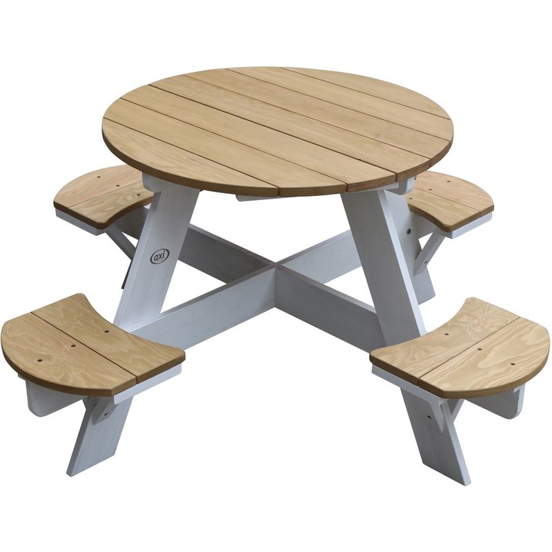 Table De Pique Nique Ronde Pour Enfants En Bois Table Ronde Enfant Pour Le Jardin En Marron Et Blanc Avec 4 Sièges - Axi Ufo