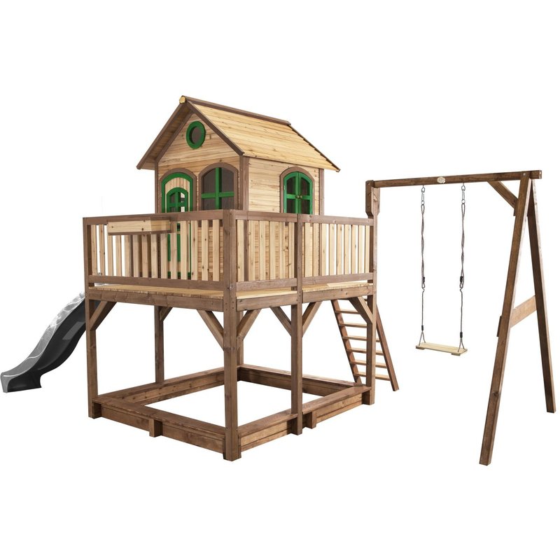 Classic Liam Playhouse With Single Swing Brown/Green - Toboggan Gris