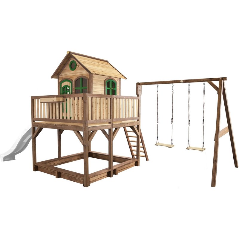 Classic Liam Playhouse With Double Swing Brown/Green - Toboggan Blanc