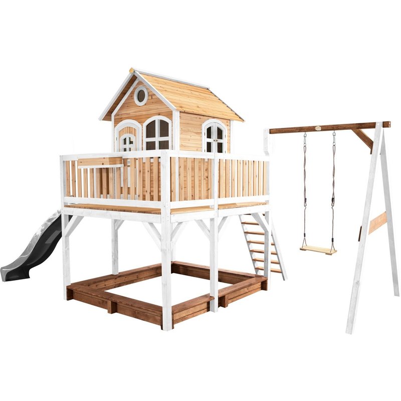 Axi Classic Liam Maisonnette Avec Balancoire Simple Marron Blanc Toboggan Gris